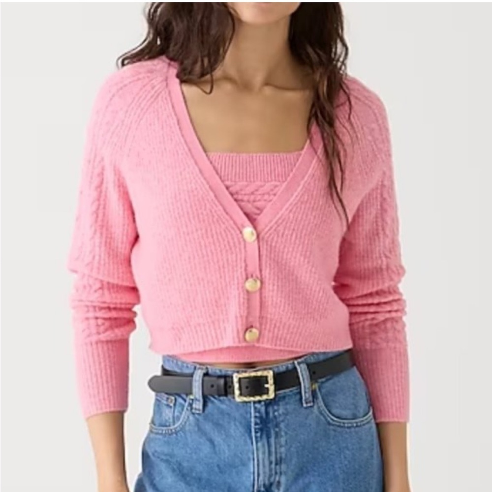 NEW J.Crew Supersoft cropped cable-knit sweater-tank set Size M Hthr Sorbet